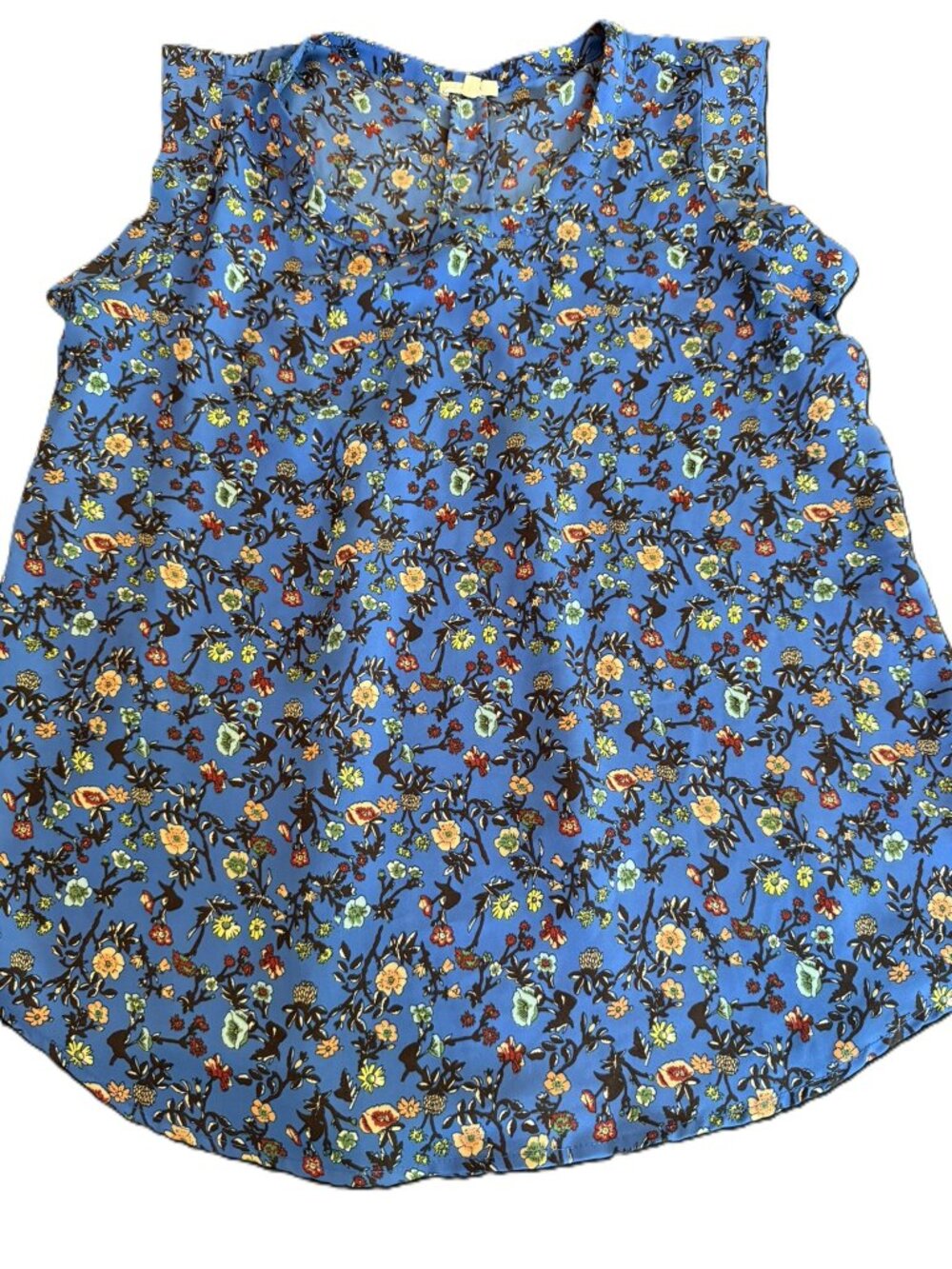 Pleione Blue Floral Sleeveless Blouse Top Size L